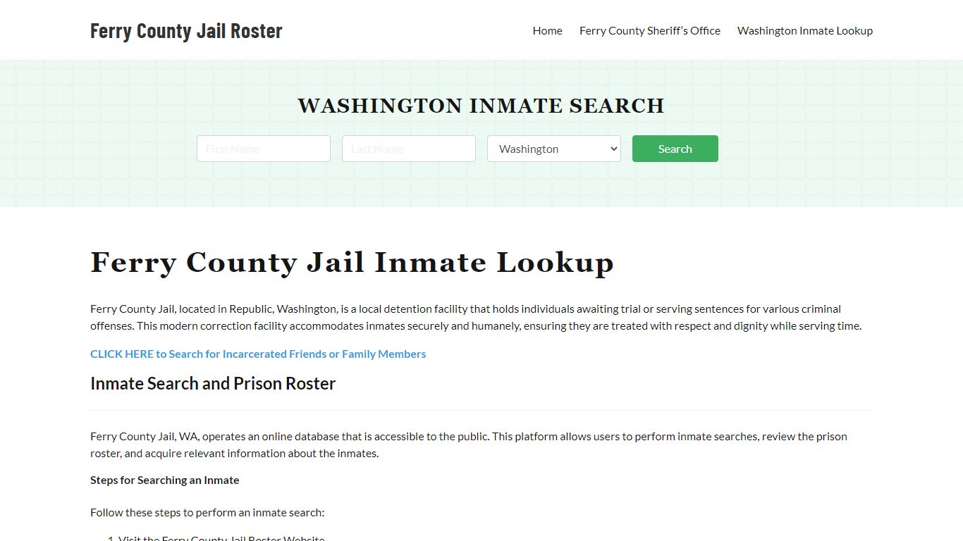 Ferry County Jail Roster Lookup, WA, Inmate Search