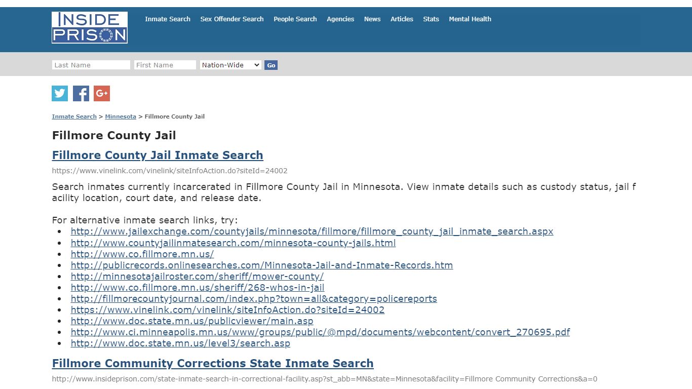 Fillmore County Jail - Minnesota - Inmate Search - Inside Prison