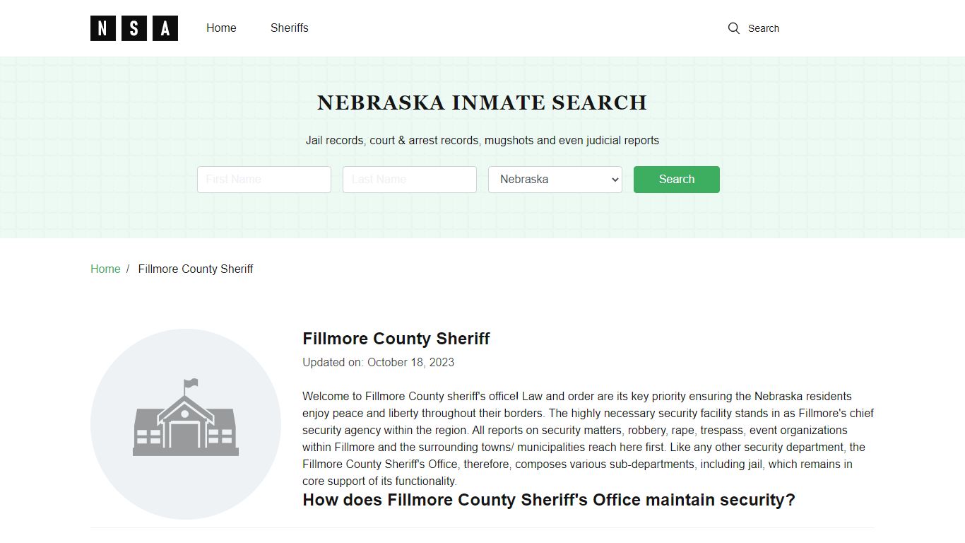 Fillmore County Sheriff, Nebraska and County Jail Information