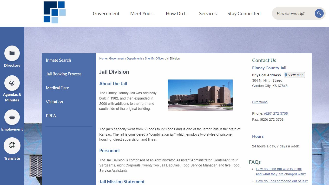 Jail Division | Finney County, KS - Official Website