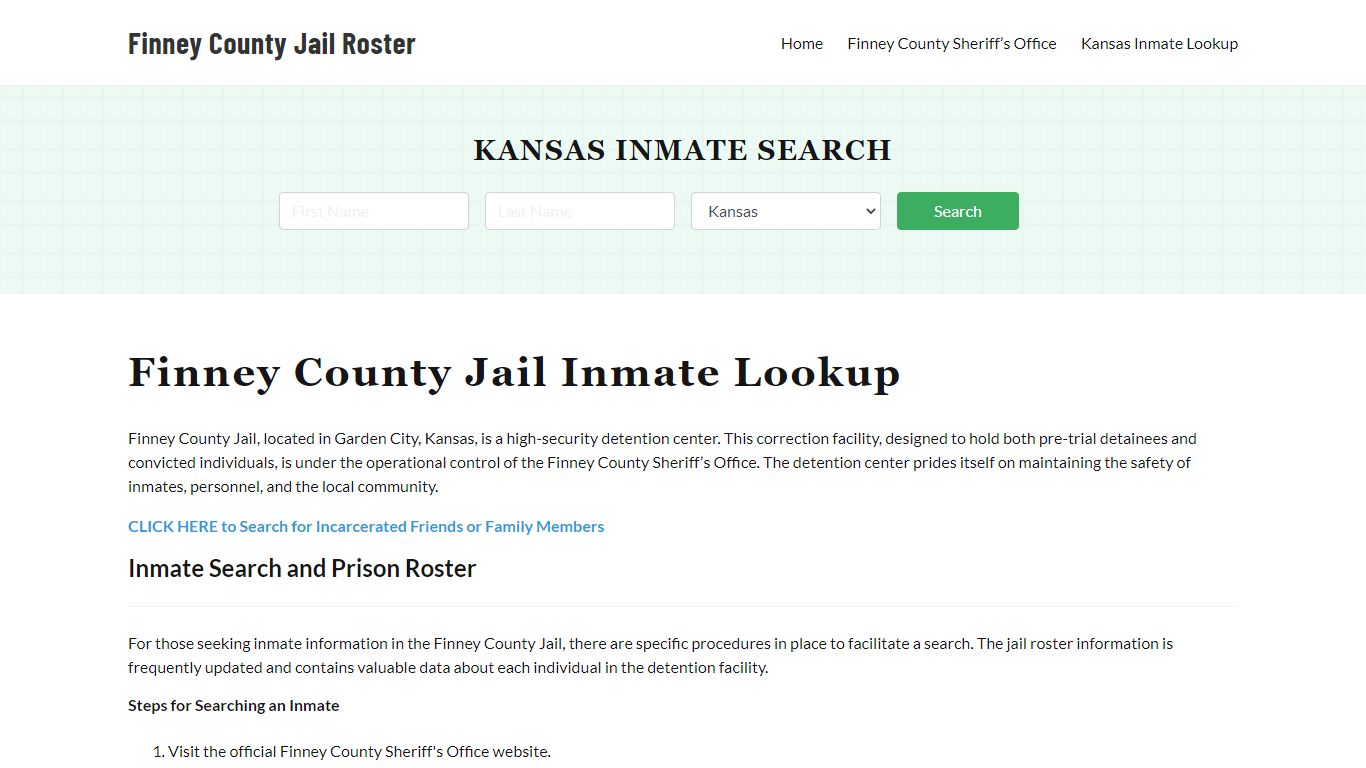 Finney County Jail Roster Lookup, KS, Inmate Search