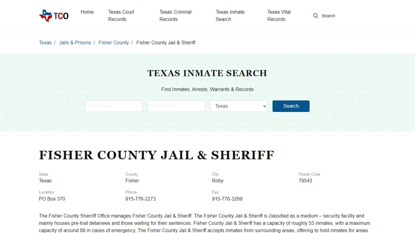 Fisher County Jail & Sheriff in Roby, TX - Contact Information and ...
