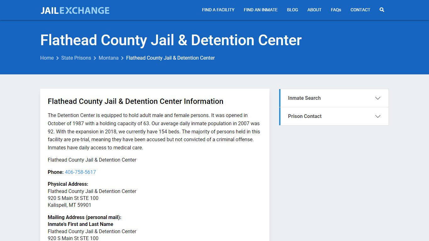 Flathead County Jail & Detention Center Inmate Search, MT