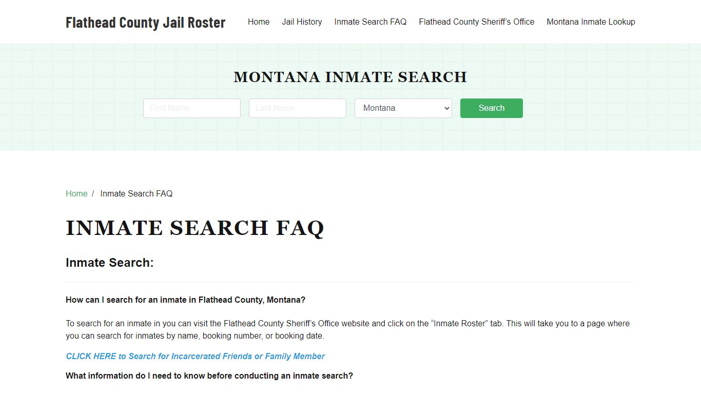 Inmate Search FAQ - Flathead County, MT