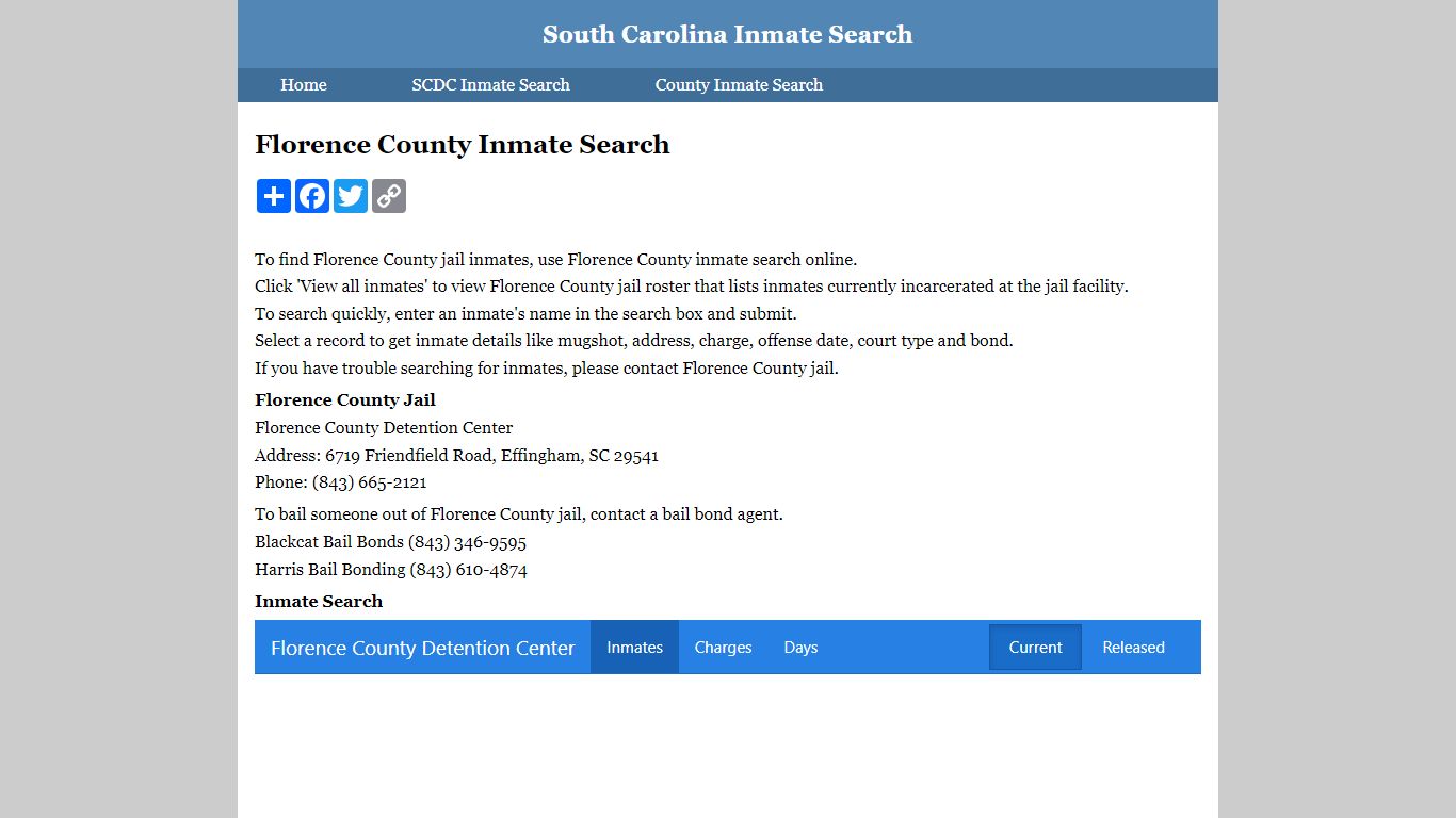 Florence County Inmate Search - South Carolina Inmate Search