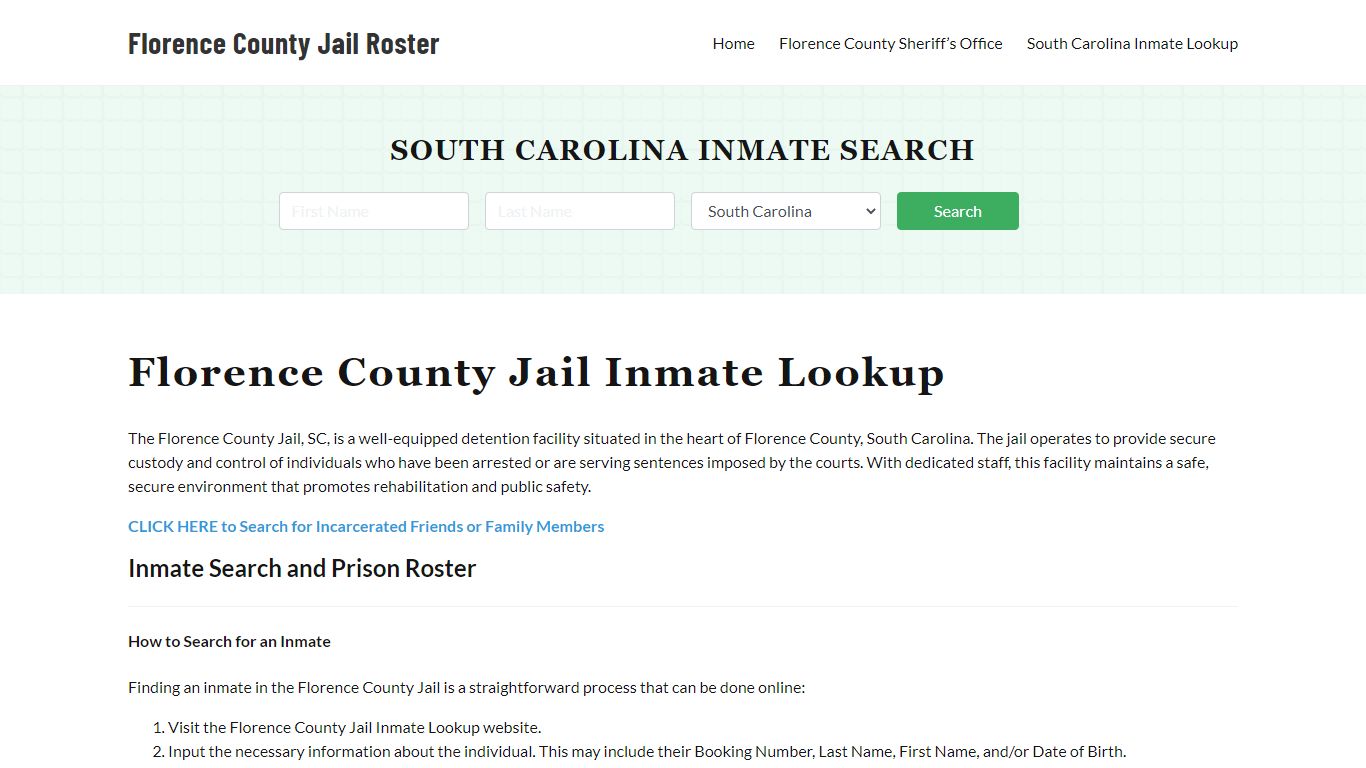 Florence County Jail Roster Lookup, SC, Inmate Search