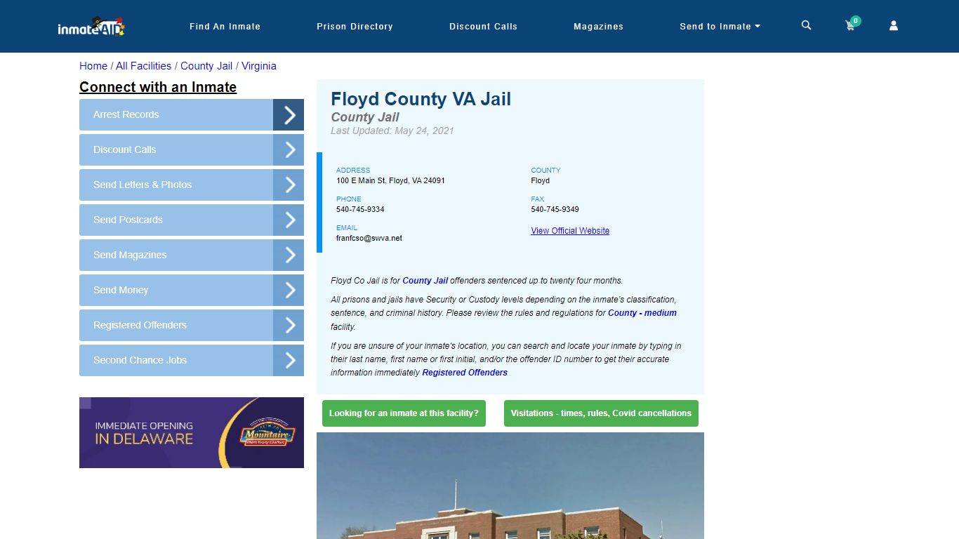 Floyd County VA Jail - Inmate Locator - Floyd, VA