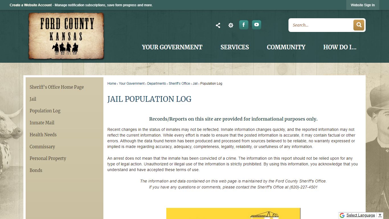 Jail Population Log | Ford County, KS