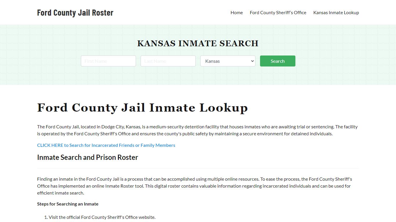 Ford County Jail Roster Lookup, KS, Inmate Search