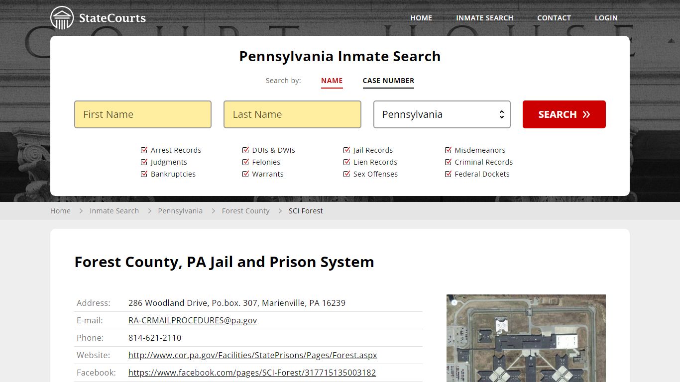 SCI Forest Inmate Records Search, Pennsylvania - StateCourts