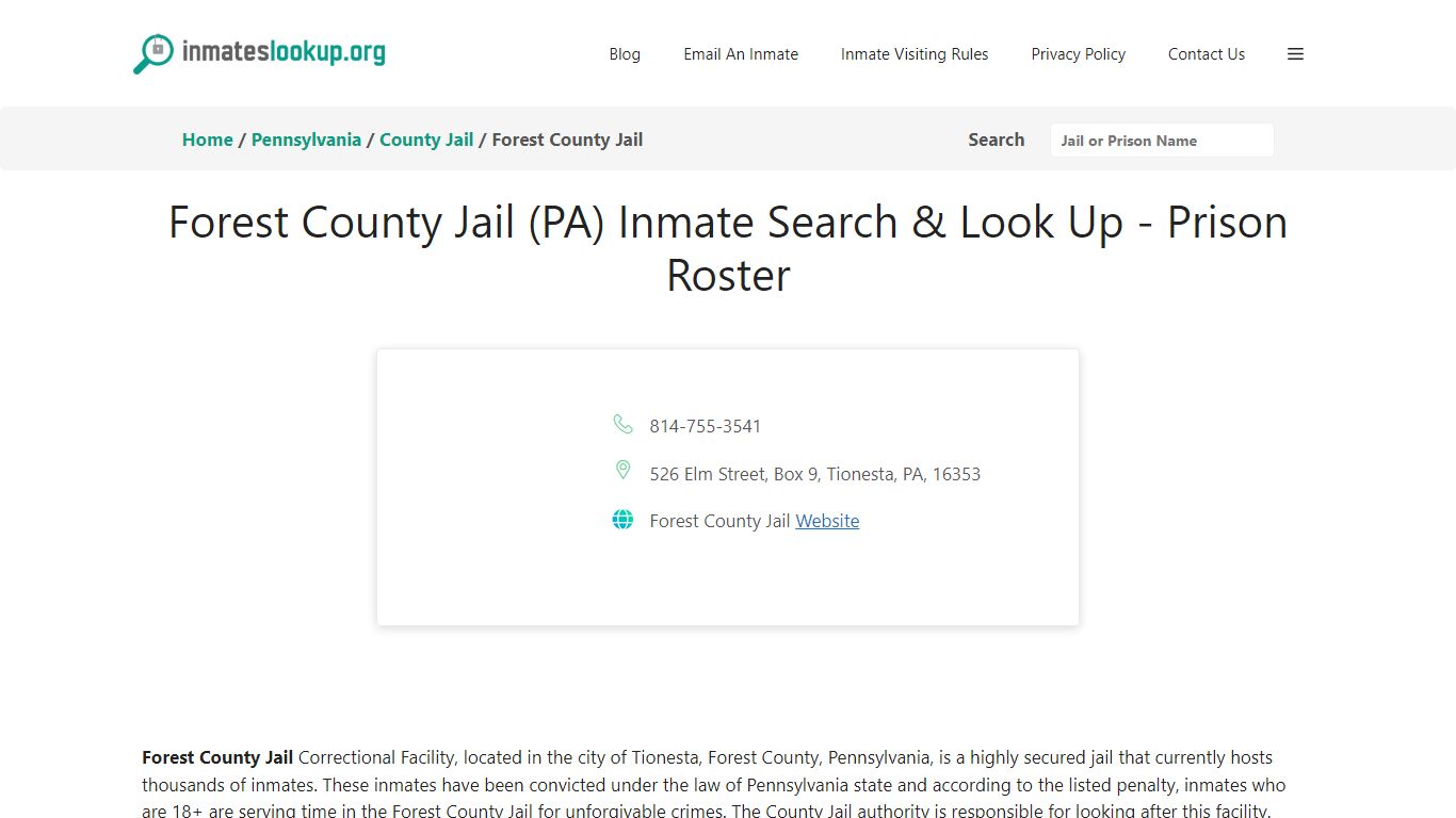 Forest County Jail (PA) Inmate Search & Look Up - Prison Roster