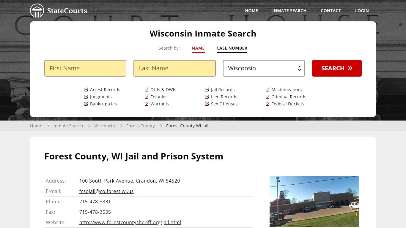 Forest County WI Jail Inmate Records Search, Wisconsin - StateCourts