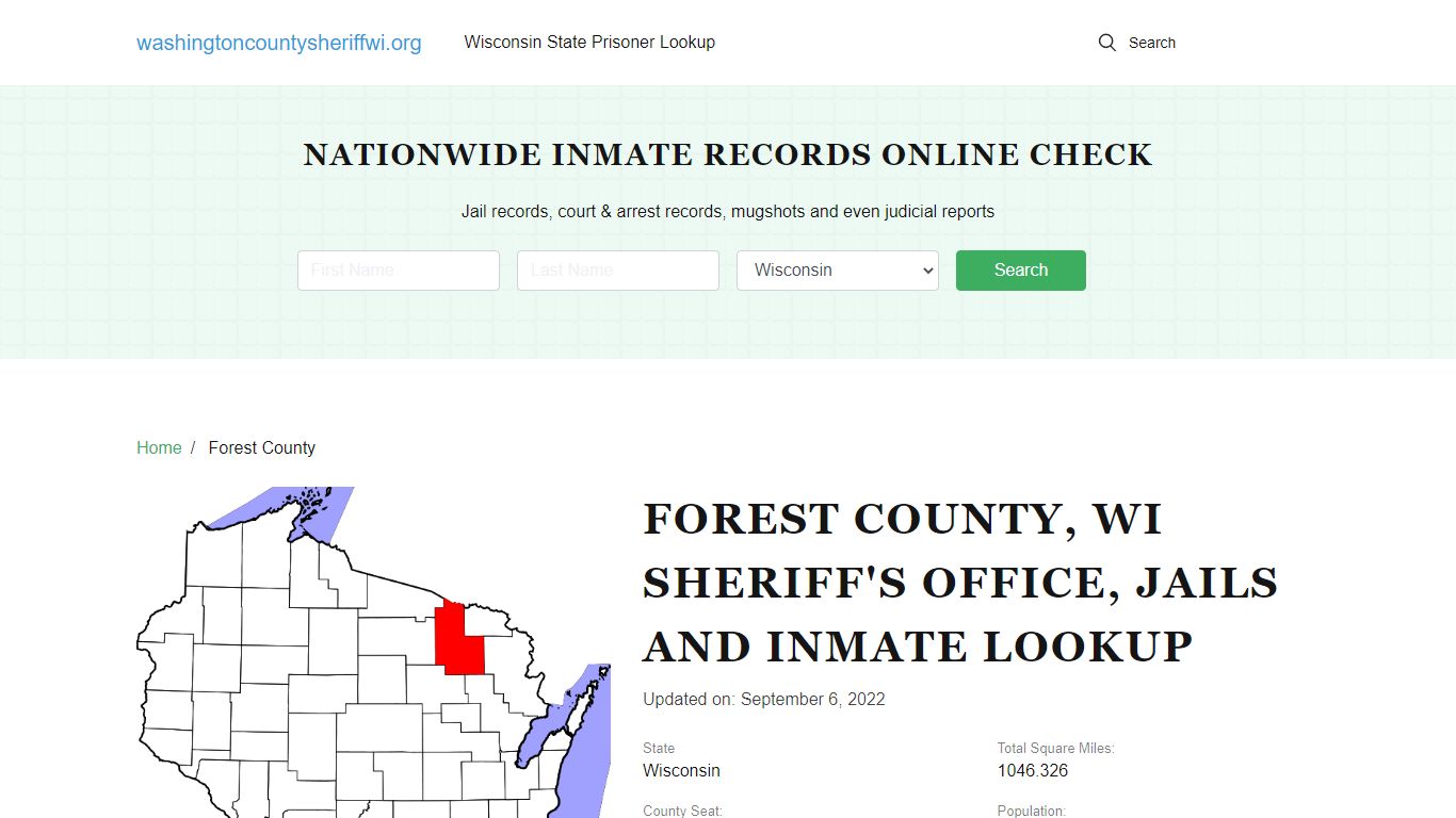 Forest County WI Sheriff's Office, Jails and Inmate Lookup