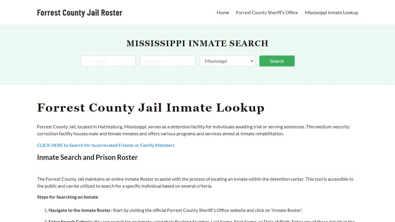 Forrest County Jail Roster Lookup, MS, Inmate Search
