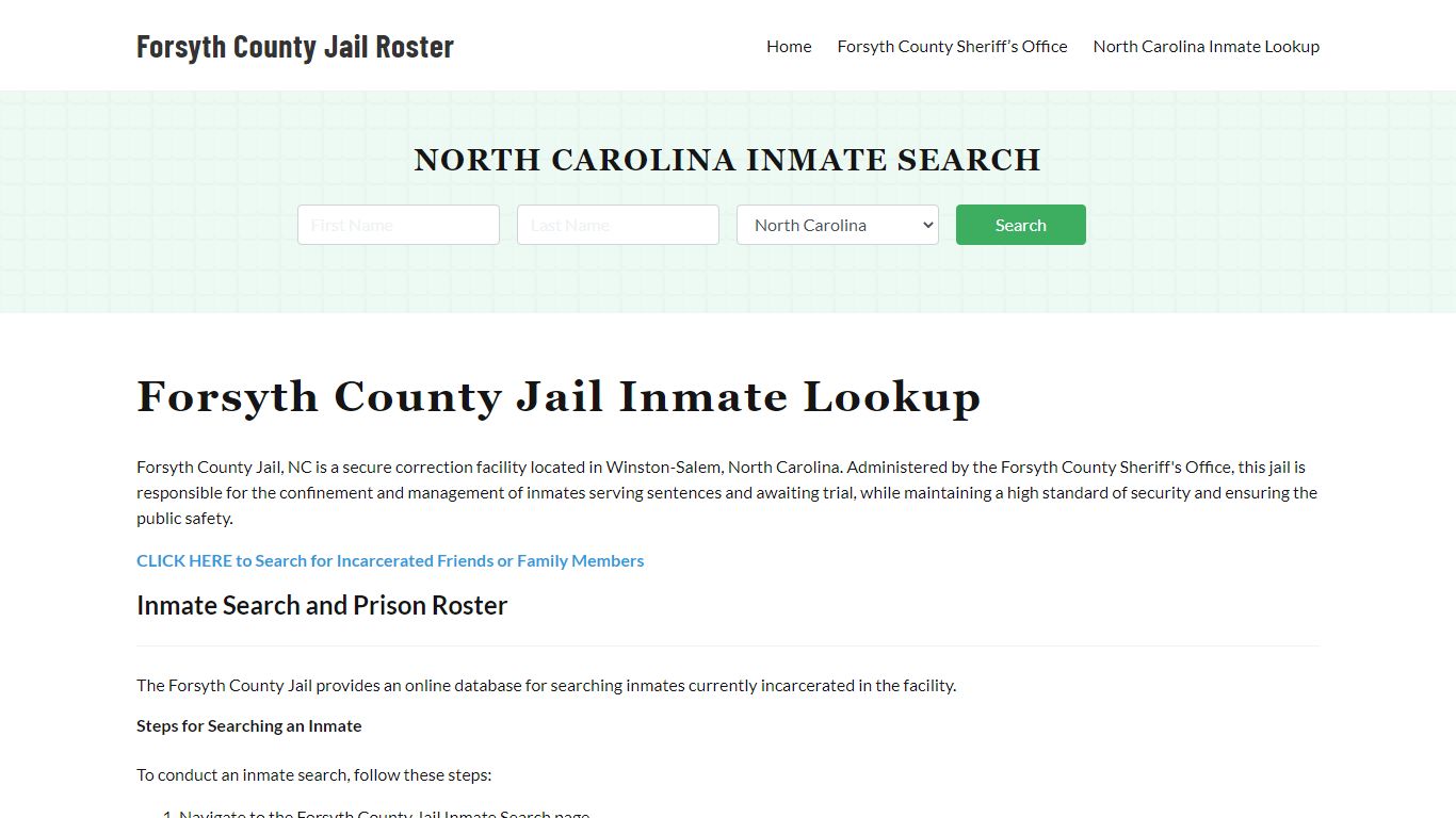 Forsyth County Jail Roster Lookup, NC, Inmate Search