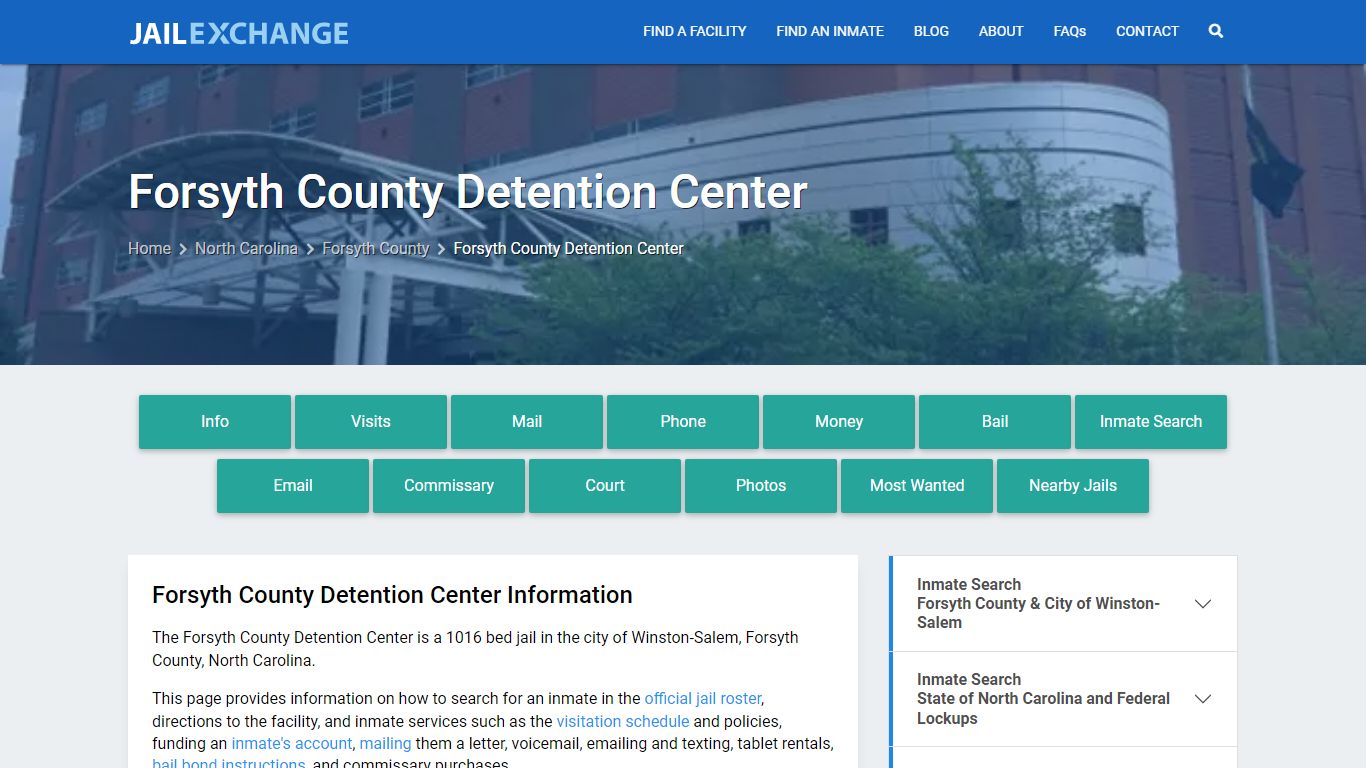 Forsyth County Detention Center, NC Inmate Search, Information