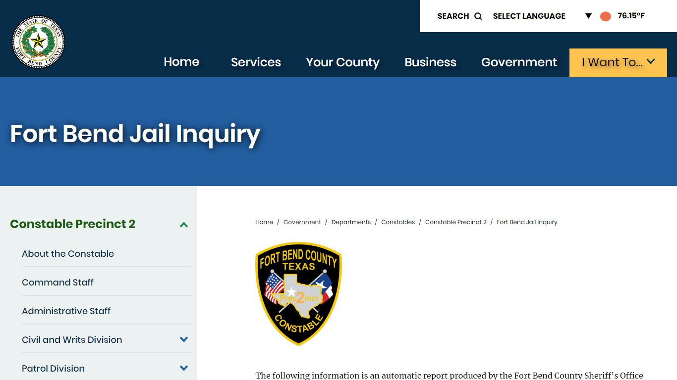 Fort Bend Jail Inquiry | Fort Bend County