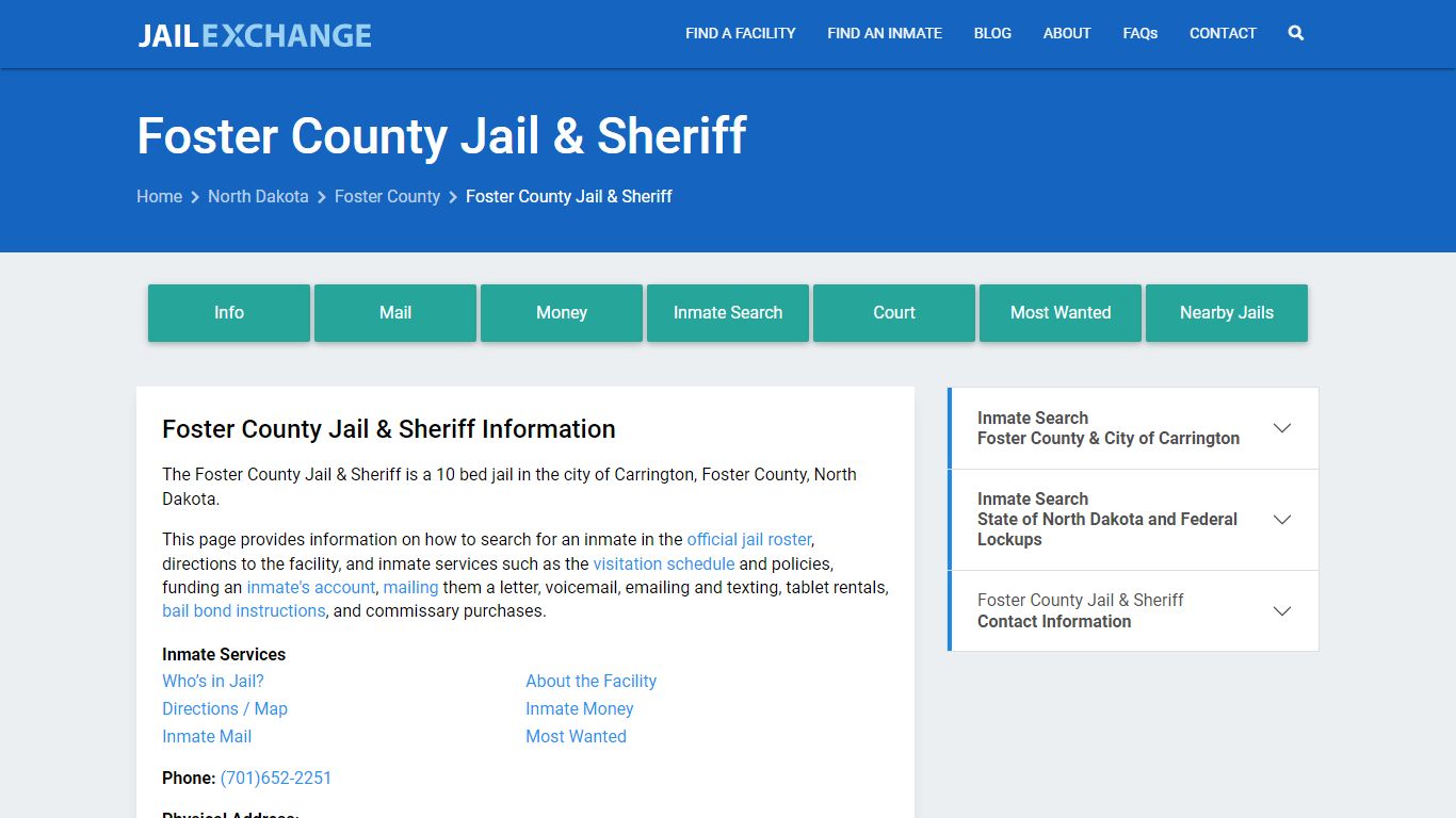 Foster County Jail & Sheriff, ND Inmate Search, Information
