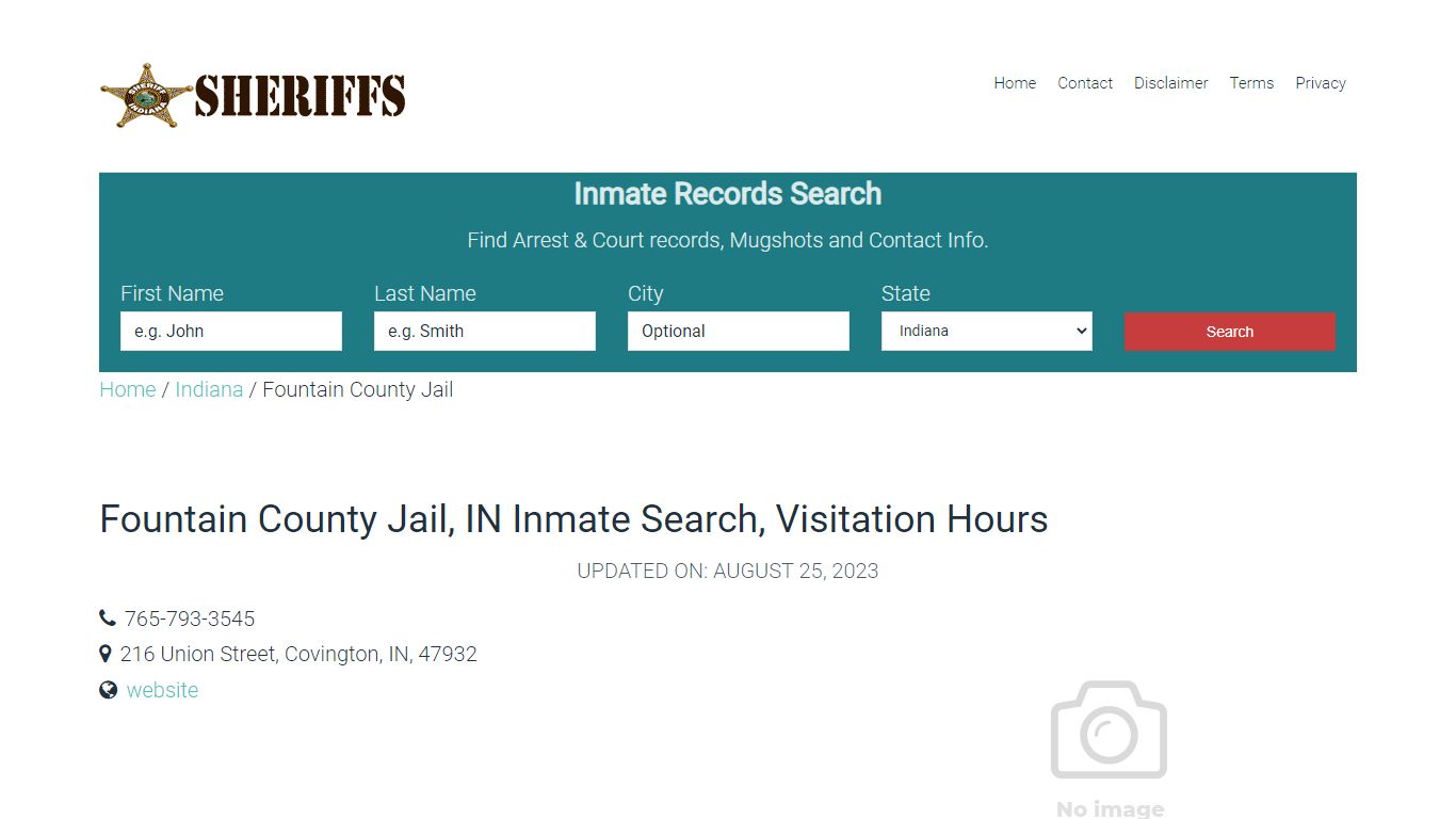 Fountain County Jail, IN Inmate Search, Visitation Hours