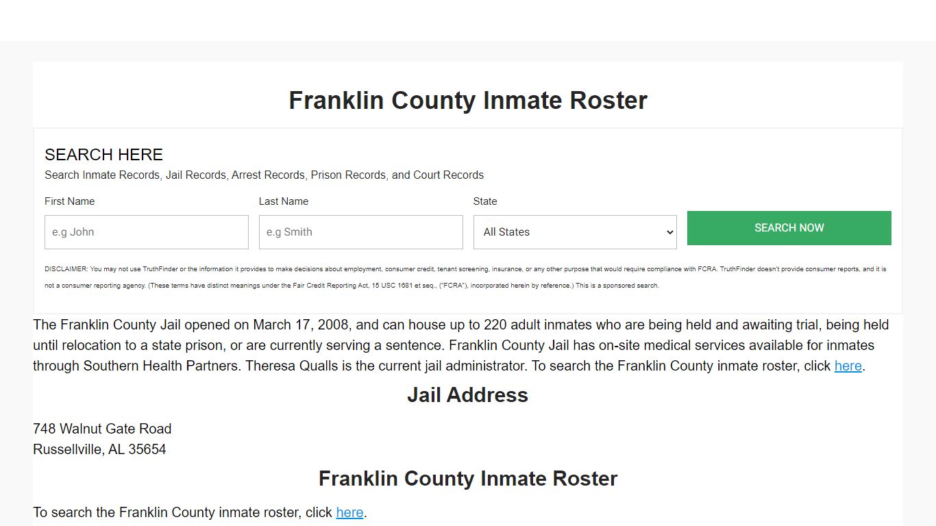 Franklin County Inmate Roster - Alabama Inmate Search