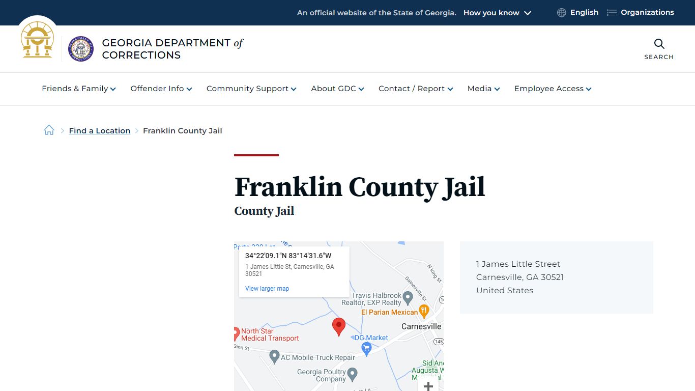 Franklin County Jail | Georgia Department of Corrections