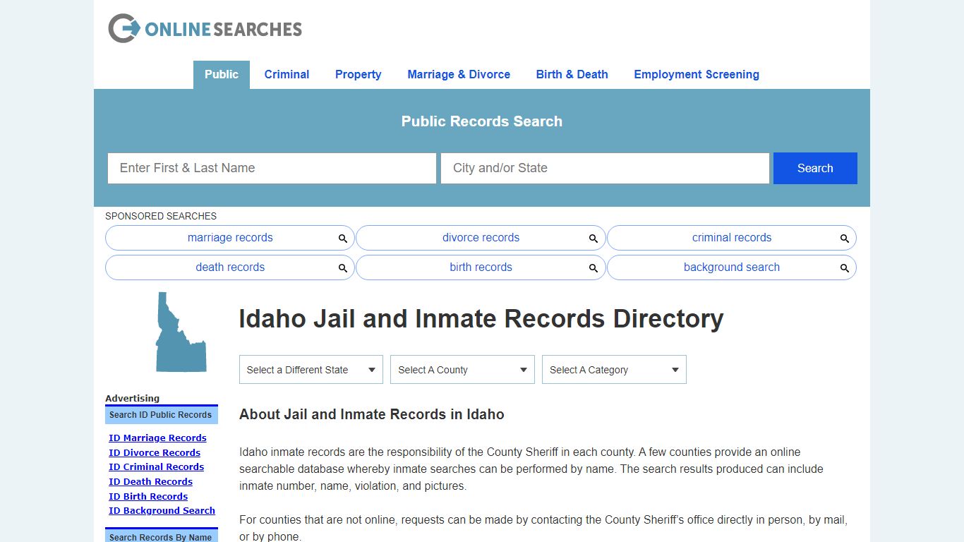 Idaho Jail and Inmate Records Search Directory - OnlineSearches.com