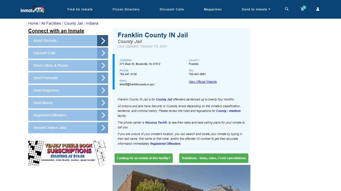 Franklin County IN Jail - Inmate Locator - Brookville, IN