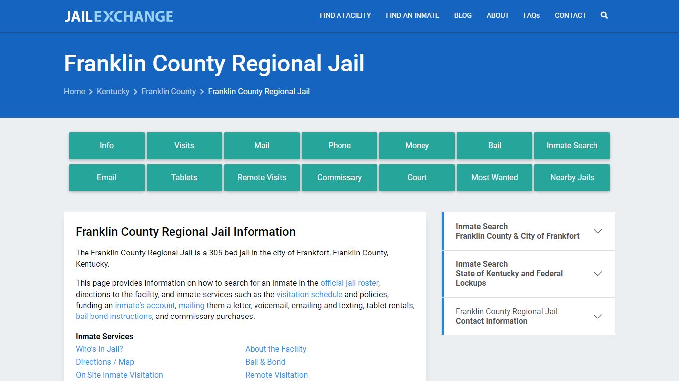 Franklin County Regional Jail, KY Inmate Search, Information