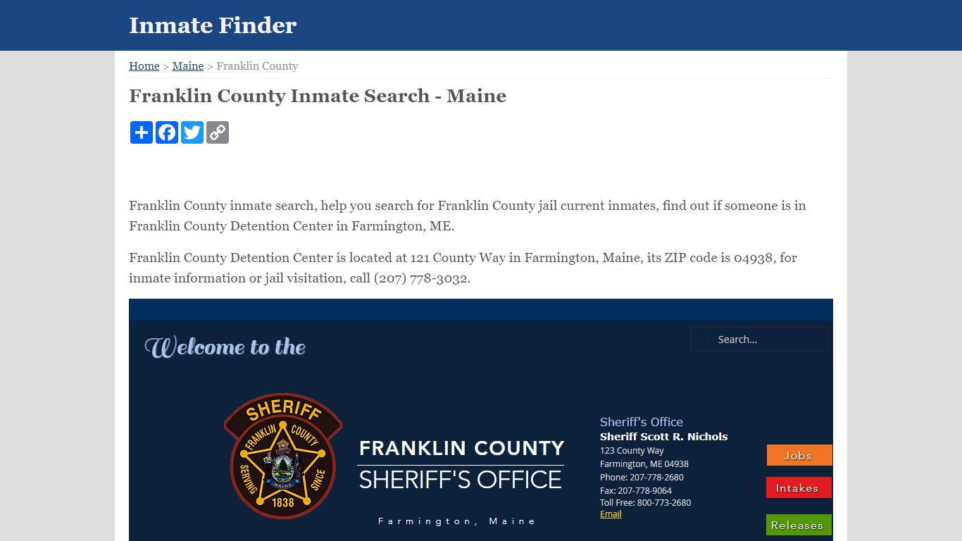 Franklin County Inmate Search - Maine