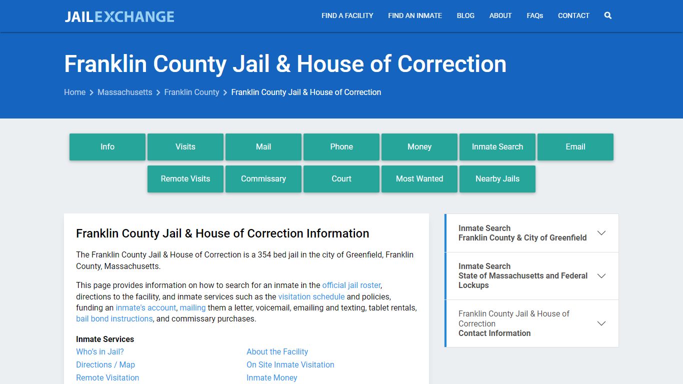 Franklin County Jail & House of Correction, MA Inmate Search, Information