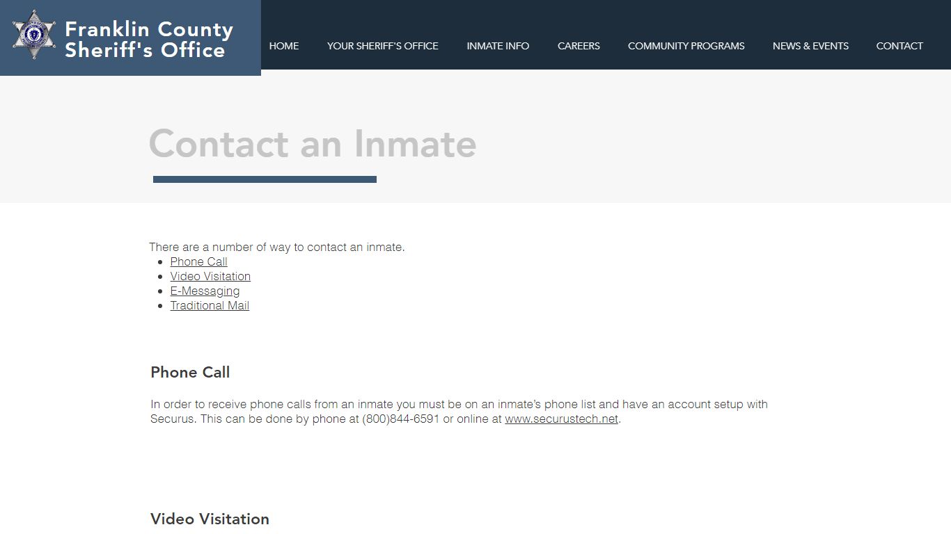 Contact an Inmate | Fcso