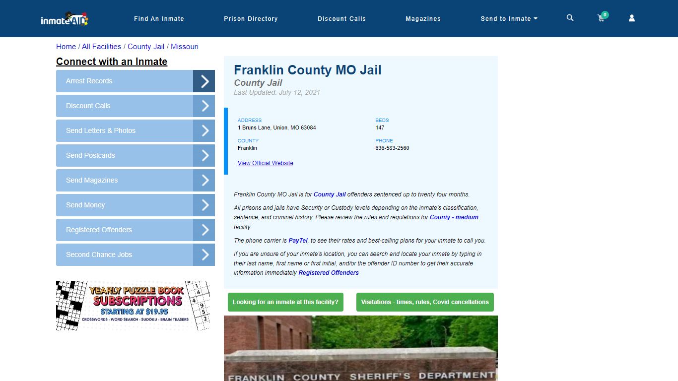 Franklin County MO Jail - Inmate Locator - Union, MO