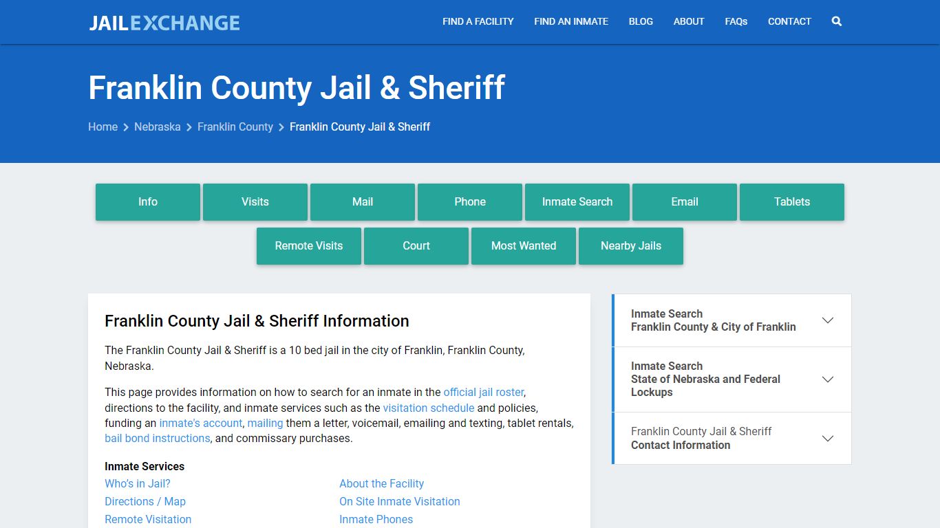 Franklin County Jail & Sheriff, NE Inmate Search, Information