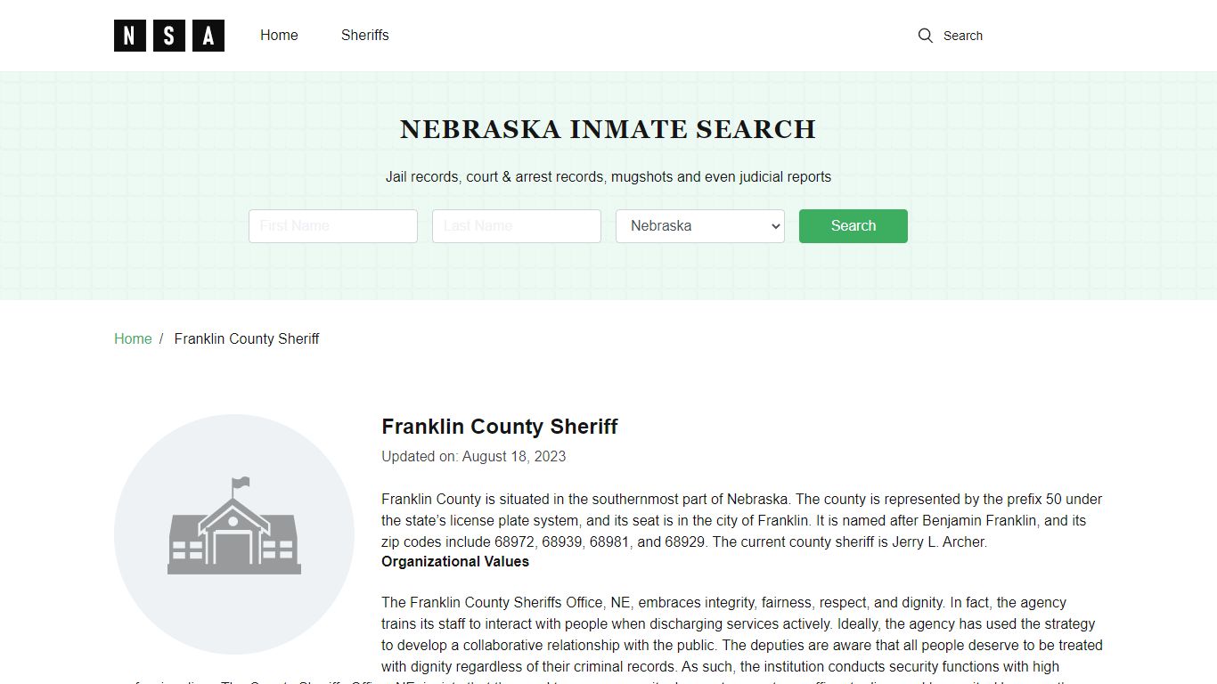 Franklin County Nebraska Sheriff and County Jail Information