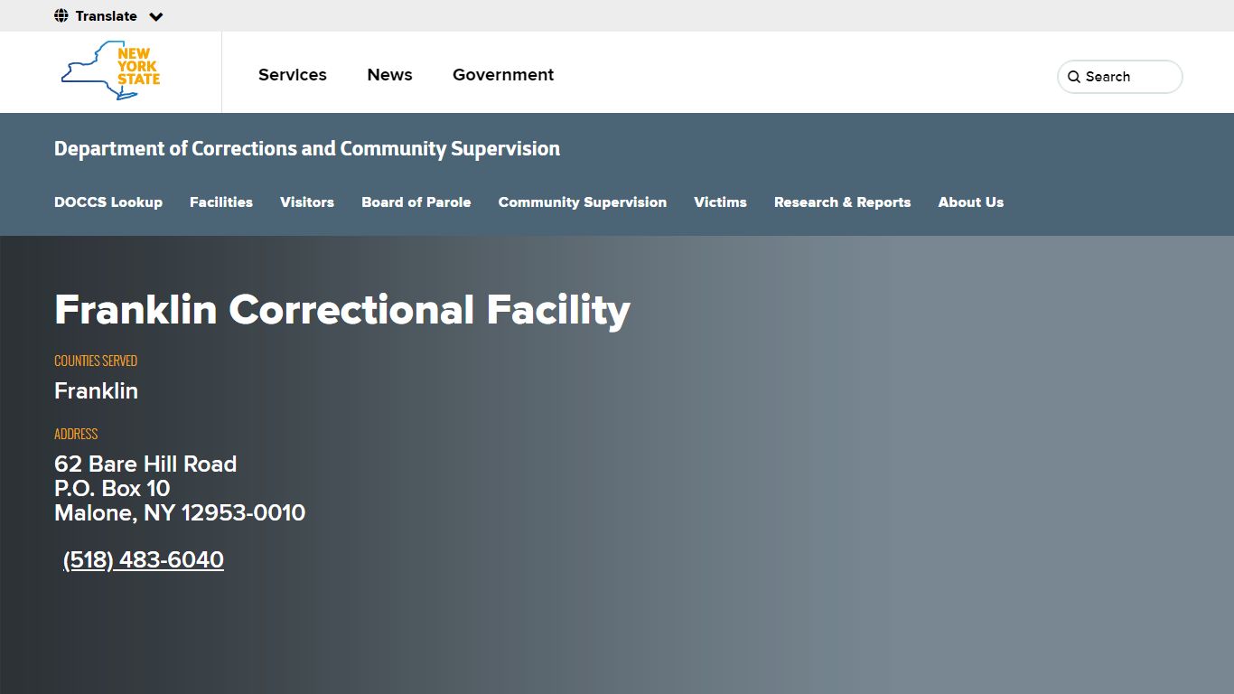 Franklin Correctional Facility | Department of Corrections and ...