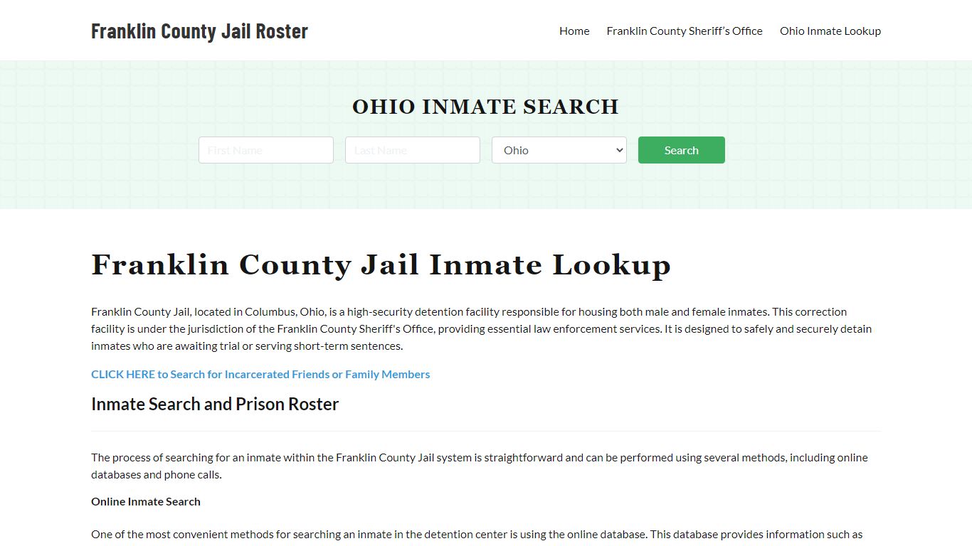 Franklin County Jail Roster Lookup, OH, Inmate Search