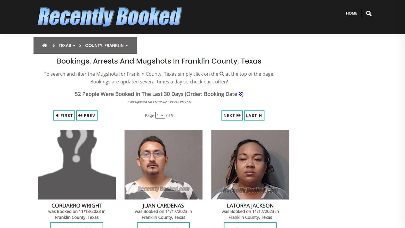 Recent bookings, Arrests, Mugshots in Franklin County, Texas