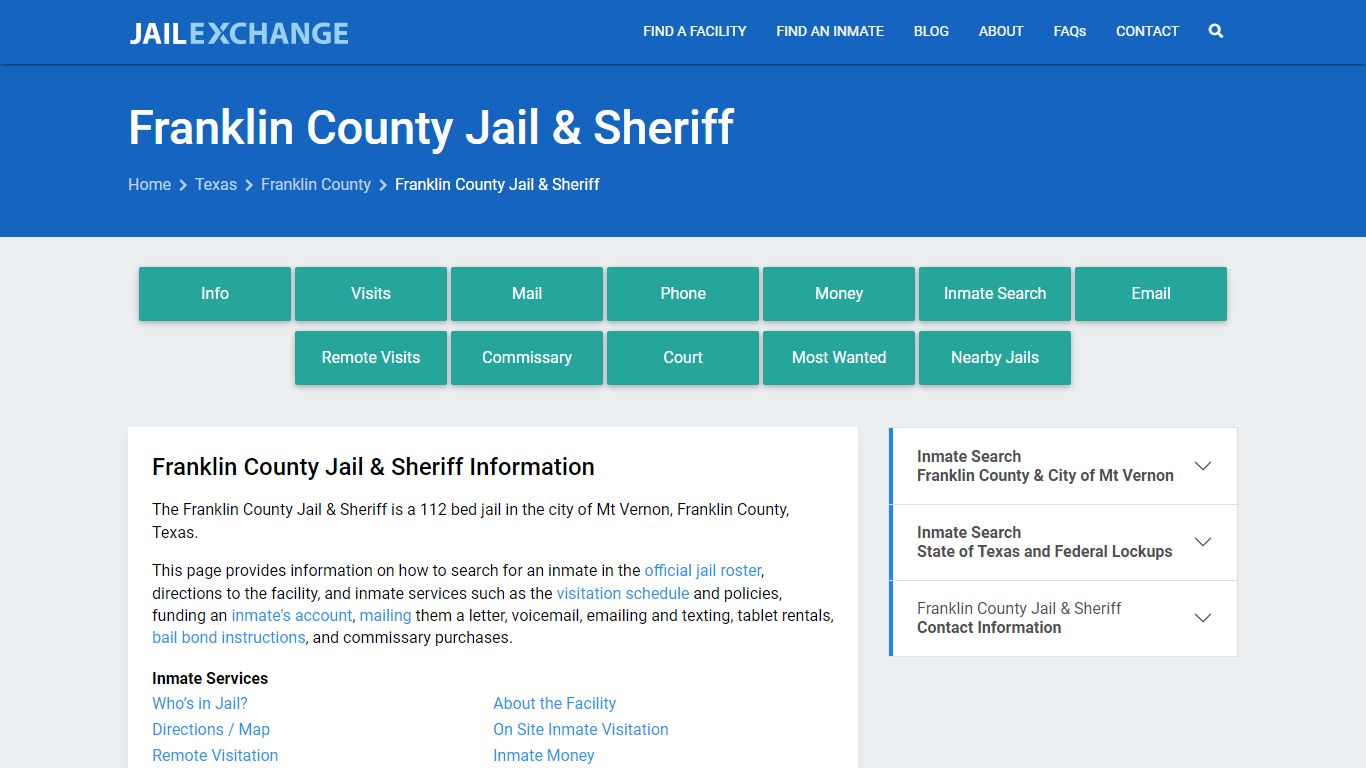Franklin County Jail & Sheriff, TX Inmate Search, Information