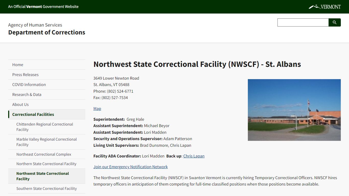 Northwest State Correctional Facility (NWSCF) - St. Albans