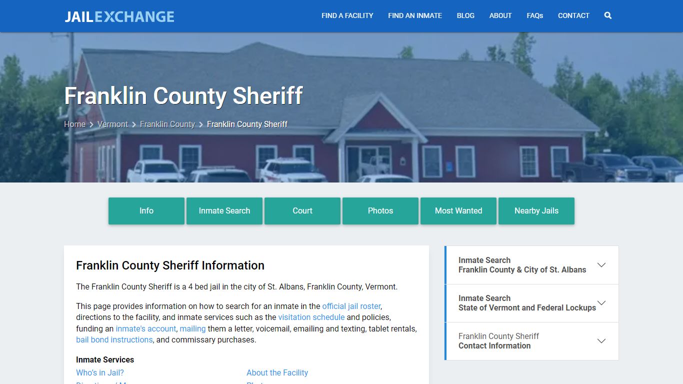 Franklin County Sheriff, VT Inmate Search, Information - Jail Exchange