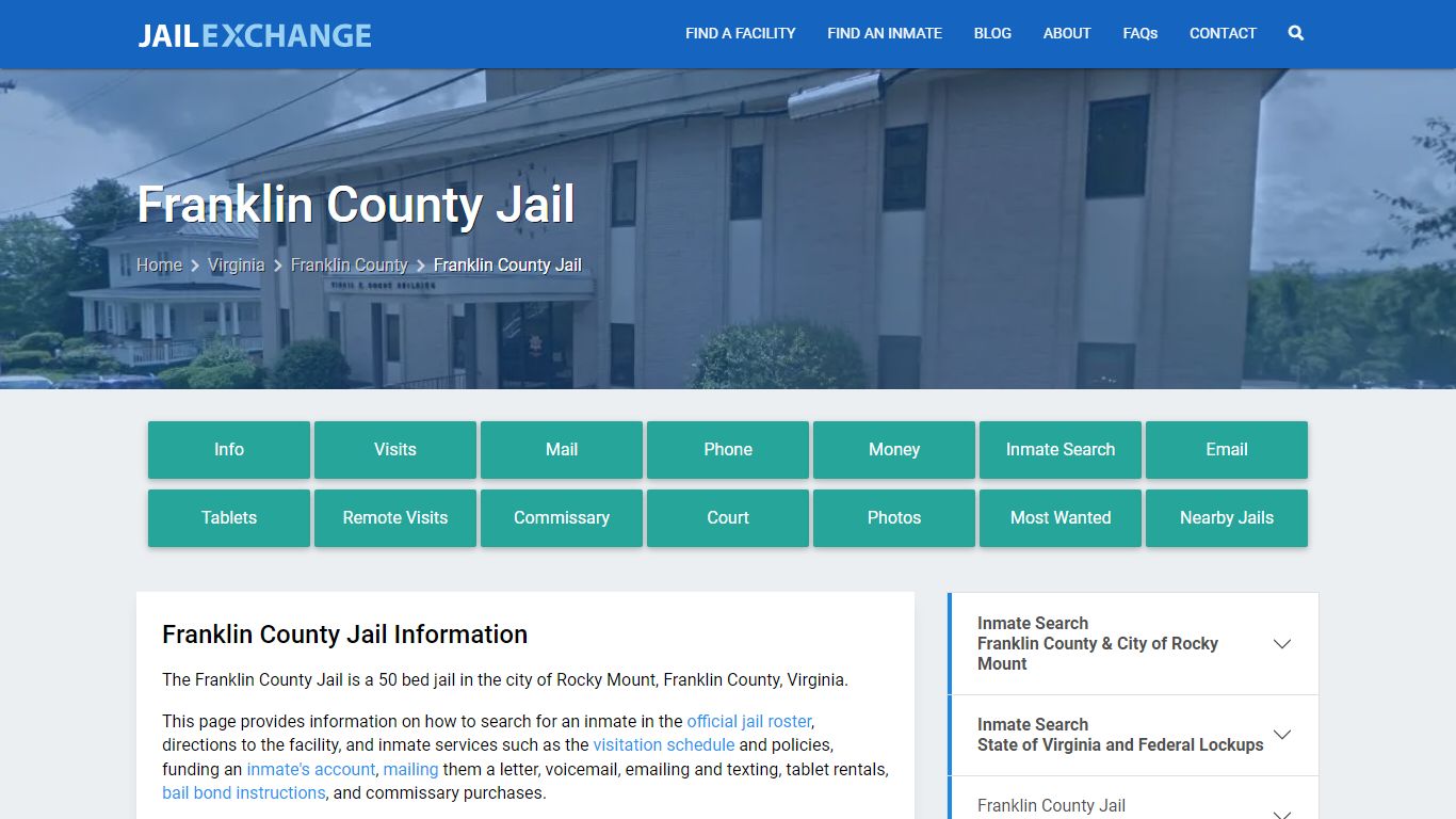 Franklin County Jail, VA Inmate Search, Information