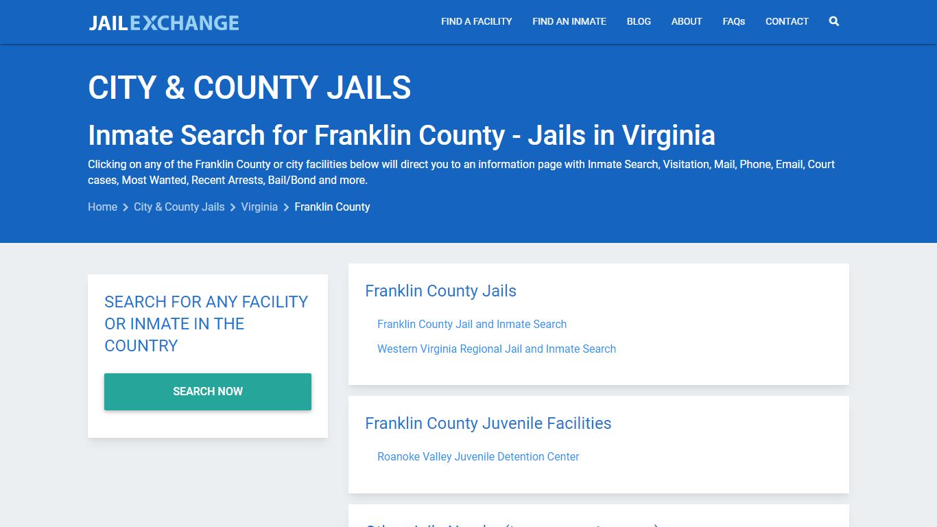 Inmate Search for Franklin County | Jails in Virginia - Jail Exchange