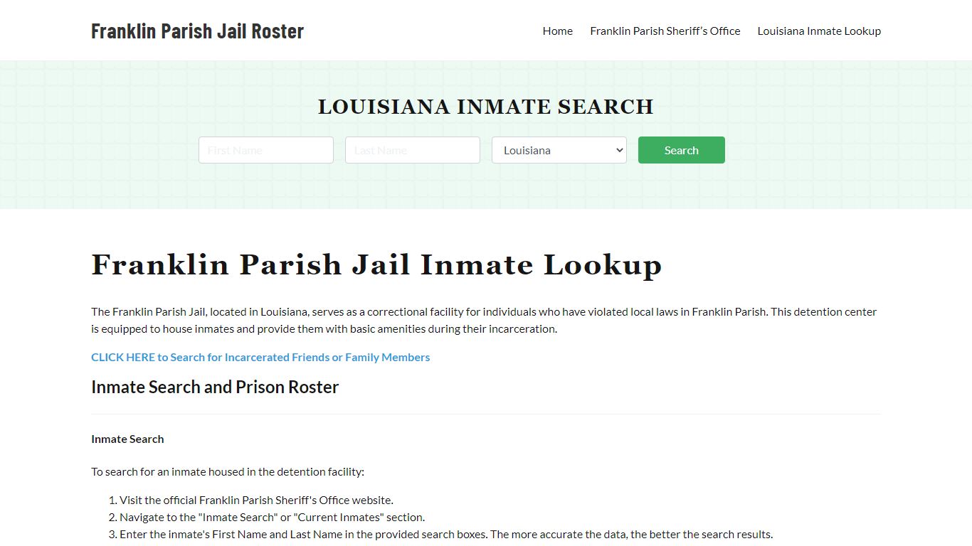 Franklin Parish Jail Roster Lookup, LA, Inmate Search