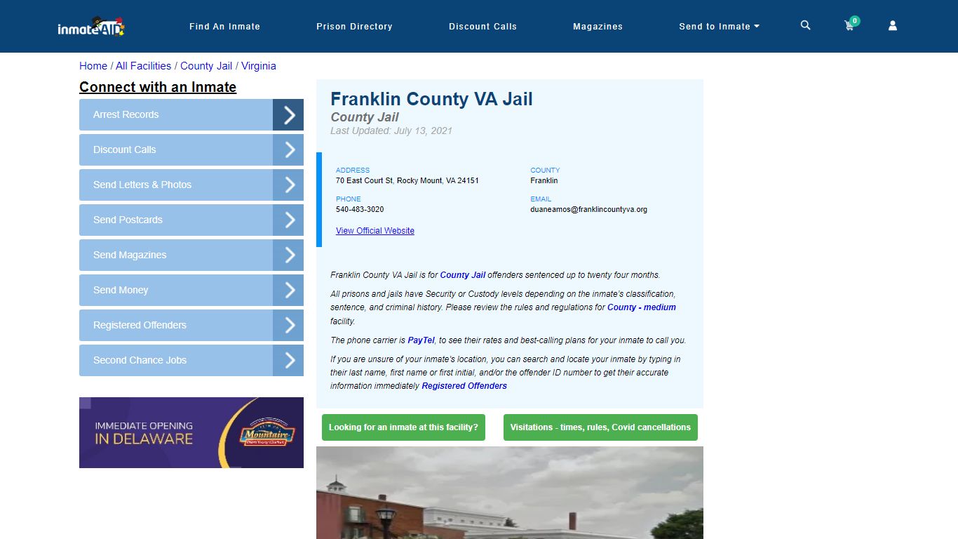 Franklin County VA Jail - Inmate Locator - Rocky Mount, VA