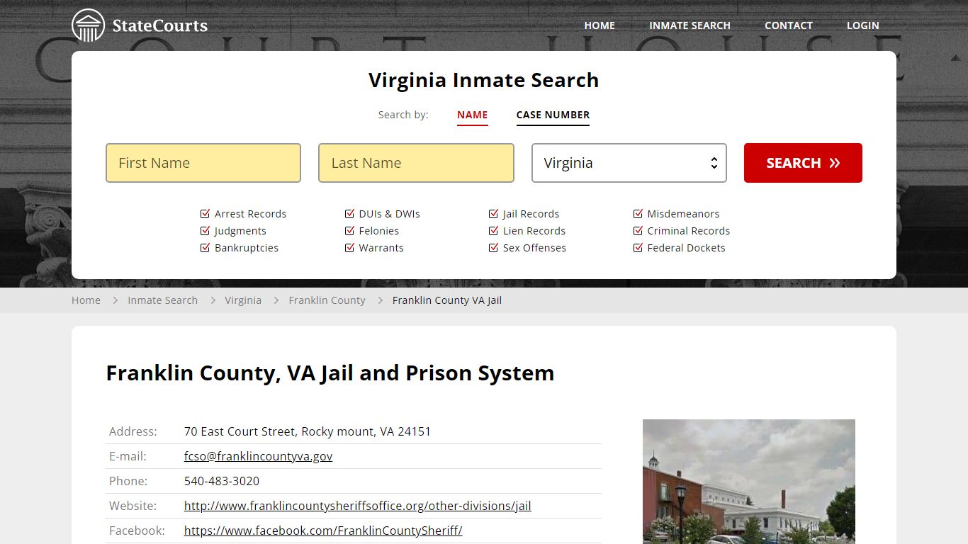 Franklin County VA Jail Inmate Records Search, Virginia - StateCourts