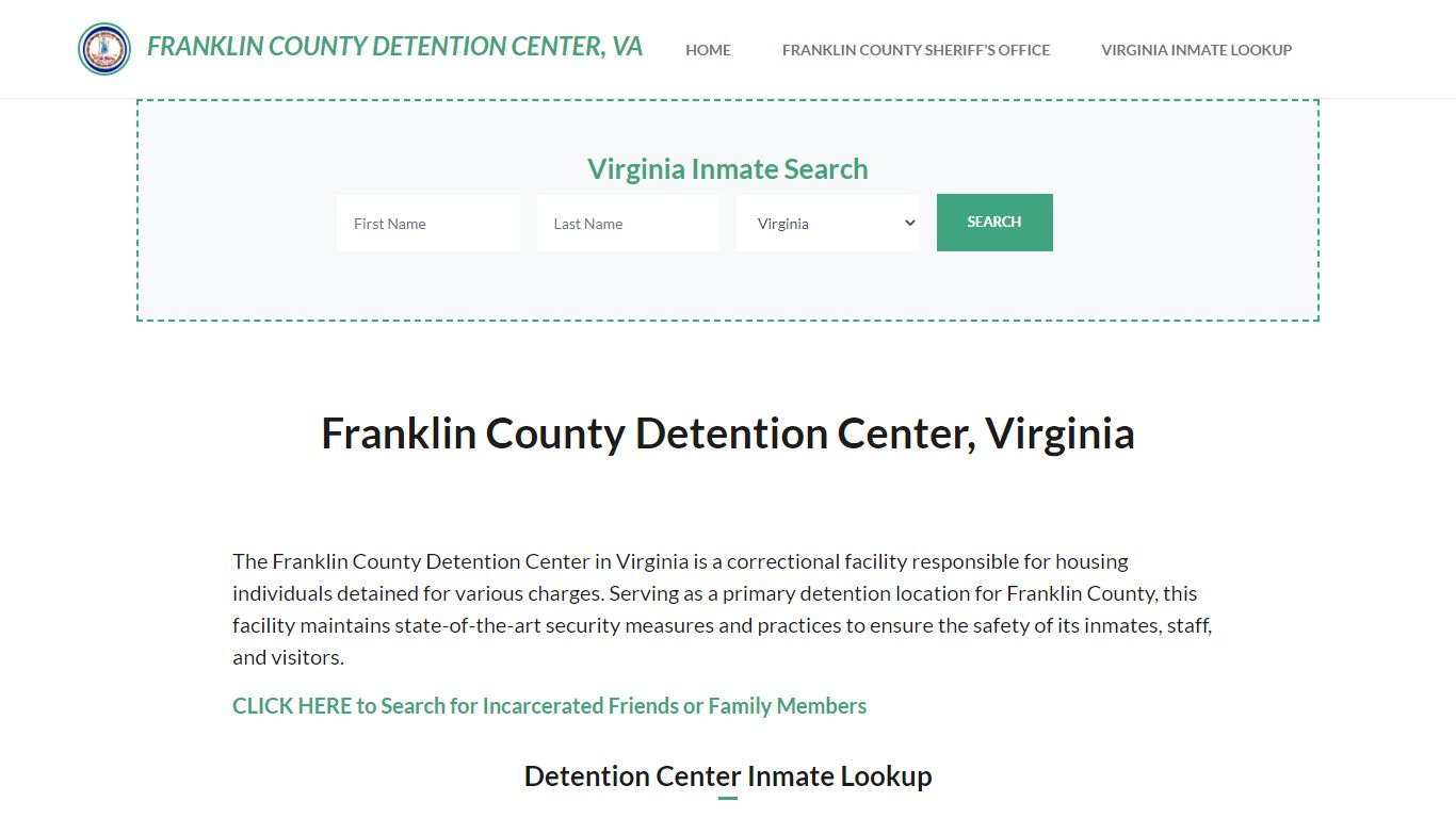 Franklin County Detention Center, VA Inmate Roster, Offender Search