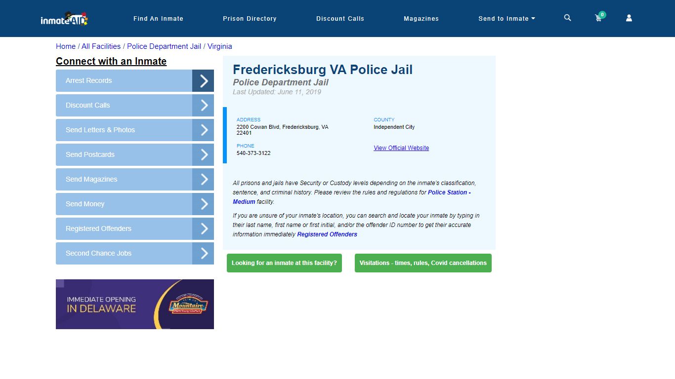 Fredericksburg VA Police Jail & Inmate Search - Fredericksburg, VA