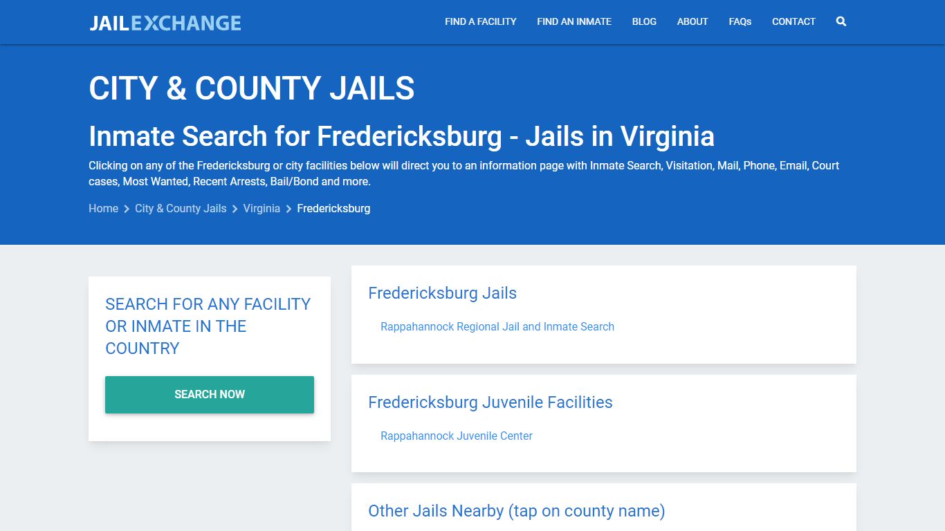 Inmate Search for Fredericksburg | Jails in Virginia - Jail Exchange