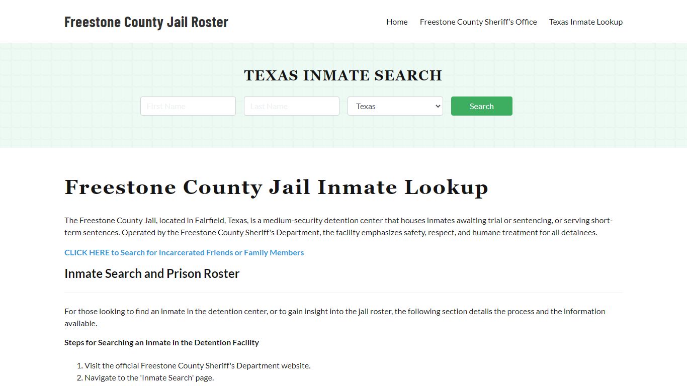 Freestone County Jail Roster Lookup, TX, Inmate Search