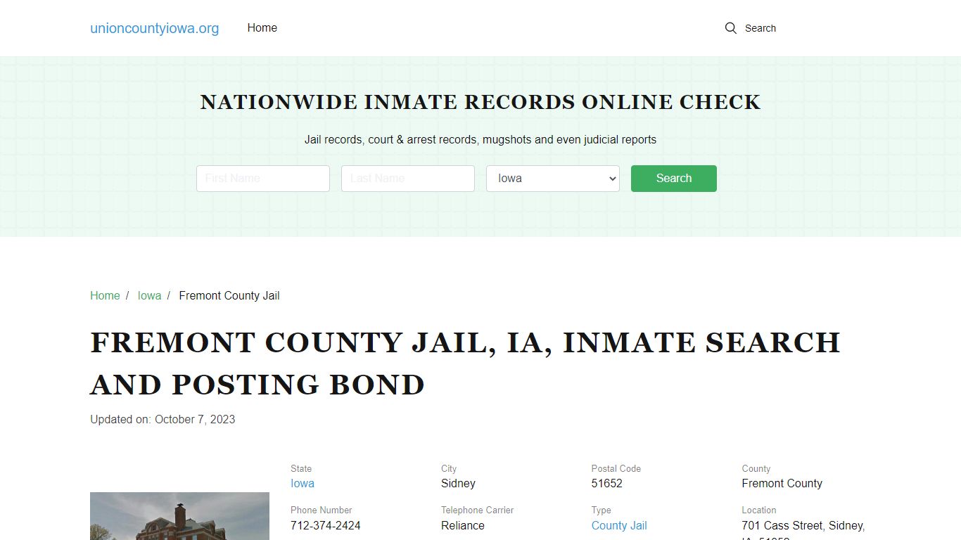 Fremont County Jail, IA, Inmate Search, Visitations